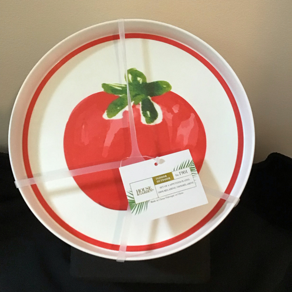 House Garden 1901 Set 4 Melamine Appetizer Plates Indoor Outdoor Tomato Design - Picture 3 of 4